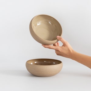 Ceramic Bowl, Minimal Stoneware Pasta Bowl, Modern Dinnerware, Handmade Bowl, Earthy Tones Buddha Bowl, 34oz/1000ml Natural light brown bowl
