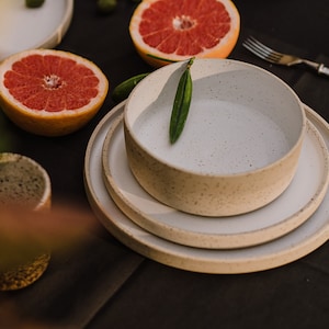 CERAMIC DINNERWARE SET-Minimal Tableware-White Matte Dishes-Earthy Unglazed Dinnerware-Natural Stoneware Dinning Set-Modern Kitchenware