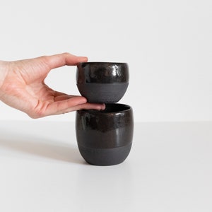 Minimal black ceramic coffee cup, Stoneware cup, Cappuccino tumbler, Espresso cup, No handle mug, Minimalist Nordic Style tumbler