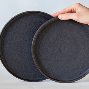 CERAMIC PLATES SET-Minimal Plates With Rim-Black Matte Dishes-Unglazed Dinnerware-Navy Dishes-Natural Stoneware Plate Set-Modern Kitchenware