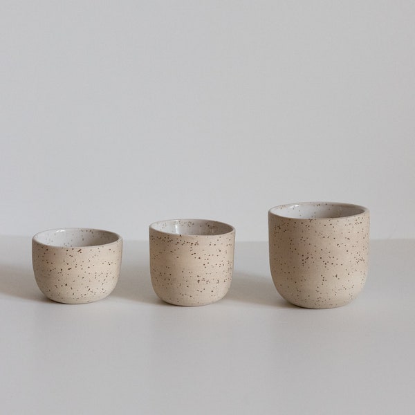 Minimal stoneware ceramic coffee cup, Natural Speckled ceramic tumbler, Earthy ceramics, Handmade mug, Cappuccino cup, No handle latte mug