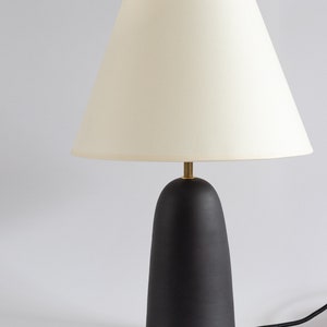 Black ceramic table lamp with smooth ecru fabric lampshade, minimal matt ceramic base, japandi interior design, bedside lamp, home decor image 10