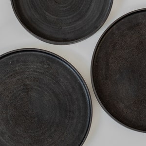 CERAMIC PLATES SET-Minimal Plates With Rim-Black Matte Dishes-Natural Unglazed Dinnerware-Black Stoneware Plate Set-Modern Kitchenware image 7