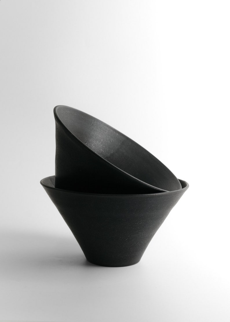 IN STOCK Set of 2 Ceramic Bowls, Black Matte Minimal Ramen Bowl, Modern Black Dishes, Japanese Dishes, Stoneware Bowl Set image 4