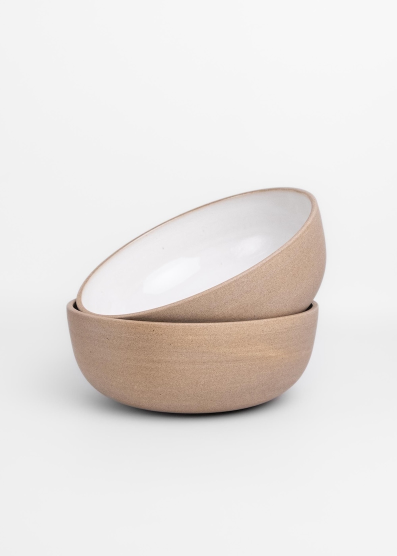 Ceramic Bowls Set, Minimal Stoneware 5 Bowls, Brown White Dishes, Natural Unglazed Modern Dinnerware, Breakfast Bowl, Soup Bowl