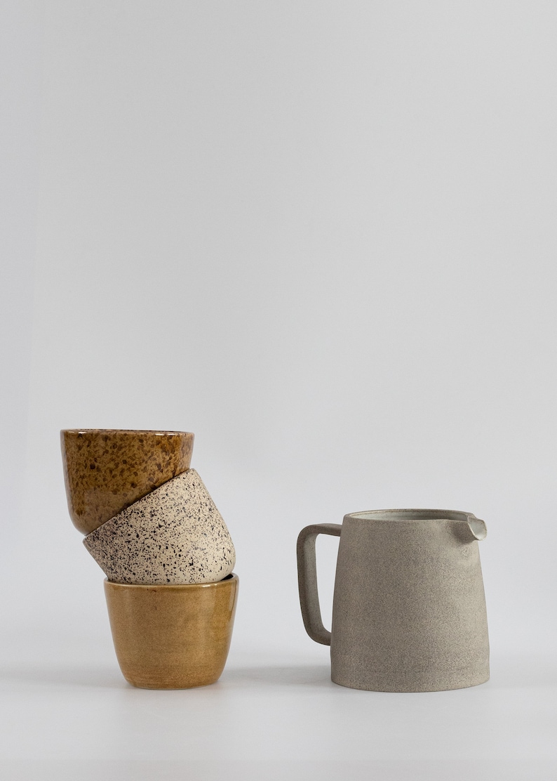 Modern ceramic coffee cup, Honeycomb Minimal stoneware ceramic tumbler, Mustard brown cappuccino cup, No handle latte mug, Nordic Style image 7
