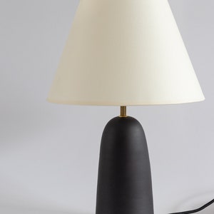 Black ceramic table lamp with smooth ecru fabric lampshade, minimal matt ceramic base, japandi interior design, bedside lamp, home decor image 6