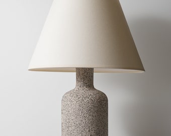 IN STOCK Minimalist ceramic table lamp, smooth ecru lampshade and grey raw matt ceramic base, japandi interior design