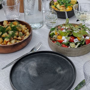 CERAMIC PLATES SET-Minimal Plates With Rim-Black Matte Dishes-Natural Unglazed Dinnerware-Black Stoneware Plate Set-Modern Kitchenware image 9