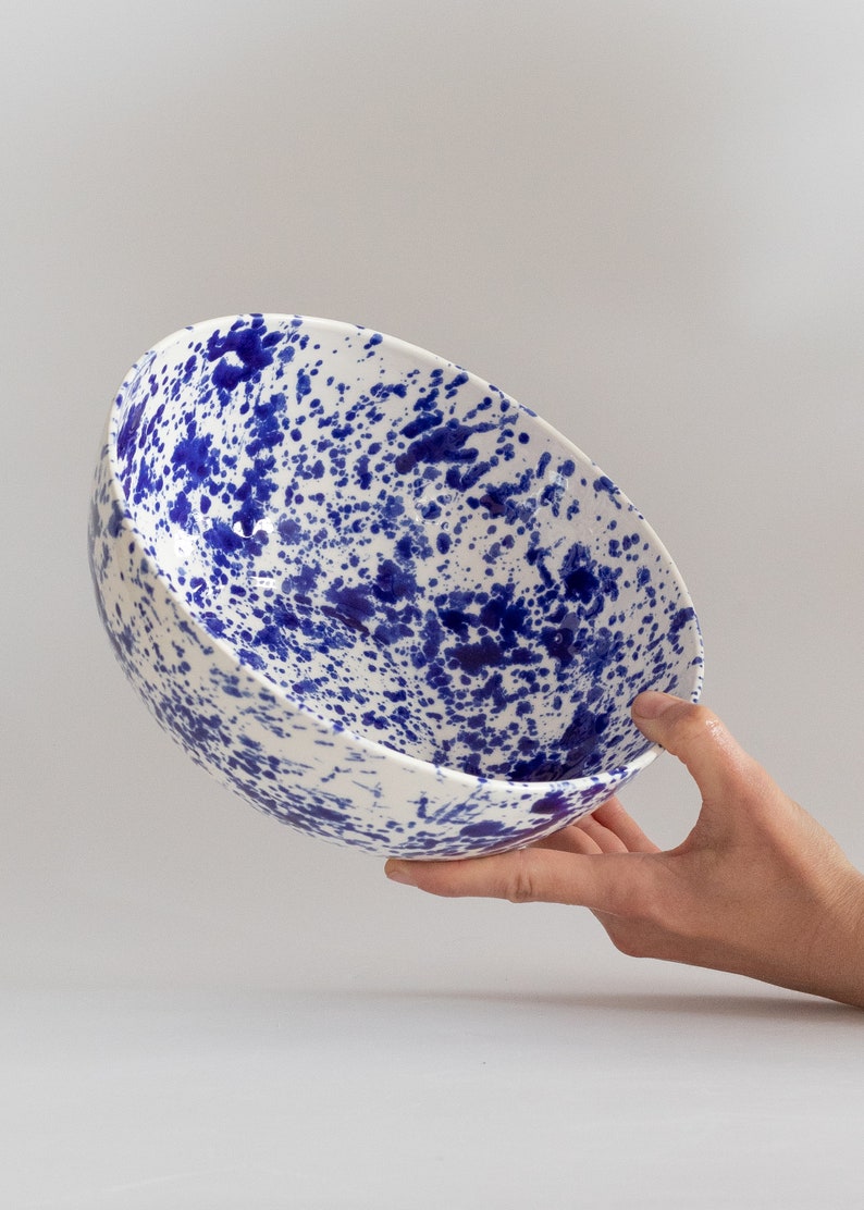Salad bowl 8.7/22 cm, Ceramic bowl cobalt splashes, Porcelain serving bowl, Handmade ceramics, Fruit bowl, Pottery bowl, Housewarming gift image 1