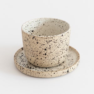 Ceramic cup with saucer, Ceramic coffee cup with plate, No handle mug with plate,  Modern Ceramic tumbler set, Coffee cups set with saucer