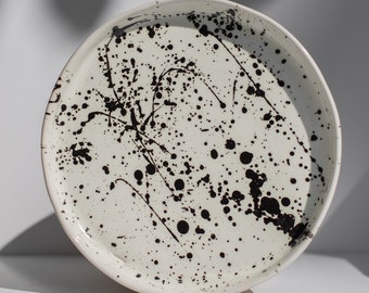 Black and white ceramic plates, Modern dinnerware, White plates with black spots, Stoneware plates, Decorative plates, Dalmatian plates