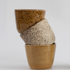 Modern ceramic coffee cup, Honeycomb Minimal stoneware ceramic tumbler, Mustard brown cappuccino cup, No handle latte mug, Nordic Style image 3