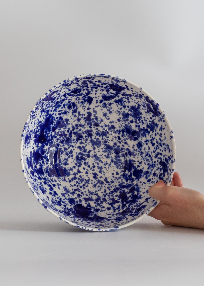 Salad bowl 8.7/22 cm, Ceramic bowl cobalt splashes, Porcelain serving bowl, Handmade ceramics, Fruit bowl, Pottery bowl, Housewarming gift image 2