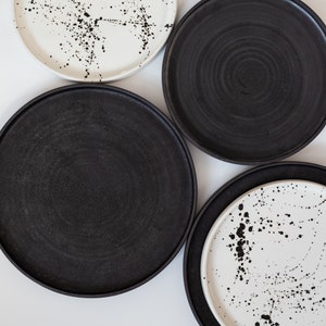 CERAMIC PLATES SET-Minimal Plates With Rim-Black Matte Dishes-Natural Unglazed Dinnerware-Black Stoneware Plate Set-Modern Kitchenware image 3