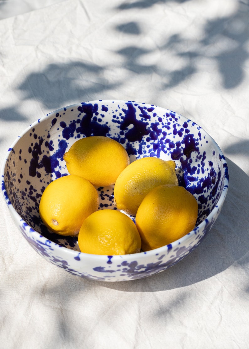 Salad bowl 8.7/22 cm, Ceramic bowl cobalt splashes, Porcelain serving bowl, Handmade ceramics, Fruit bowl, Pottery bowl, Housewarming gift image 6