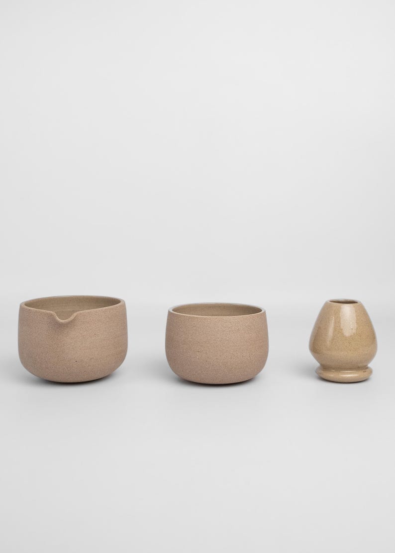 Minimal Stoneware Matcha Bowl with Spout – Handmade Ceramic Matcha Set – Earthy Tones Matchawan, Cup, Whisk Holder – Matcha Kit Gift