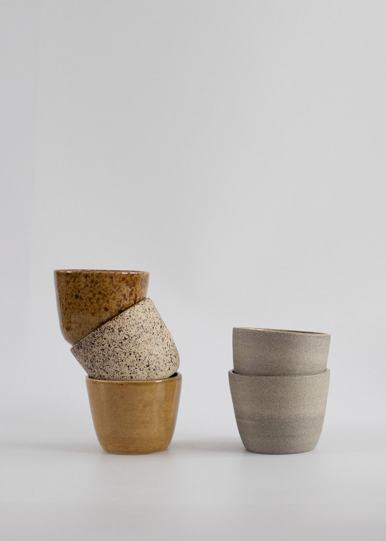Modern ceramic coffee cup, Honeycomb Minimal stoneware ceramic tumbler, Mustard brown cappuccino cup, No handle latte mug, Nordic Style image 5