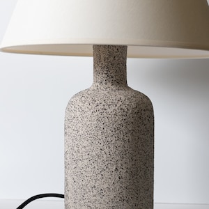 IN STOCK Minimalist ceramic table lamp, smooth ecru lampshade and grey raw matt ceramic base, japandi interior design image 3