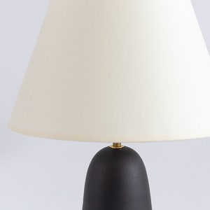Black ceramic table lamp with smooth ecru fabric lampshade, minimal matt ceramic base, japandi interior design, bedside lamp, home decor image 8