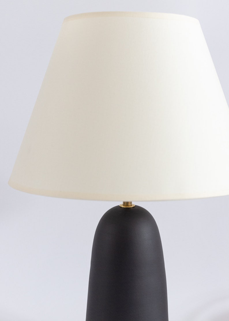 Black ceramic table lamp with smooth ecru fabric lampshade, minimal matt ceramic base, japandi interior design, bedside lamp, home decor image 8