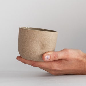 6 oz Minimal stoneware coffee cup with dent, Dented natural light brown Scandinavian minimalist coffee cup, Beige tumbler, Handmade mug