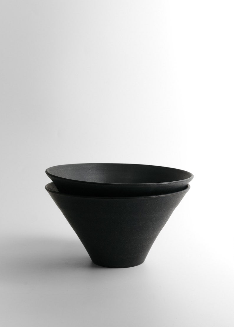 IN STOCK Set of 2 Ceramic Bowls, Black Matte Minimal Ramen Bowl, Modern Black Dishes, Japanese Dishes, Stoneware Bowl Set image 5