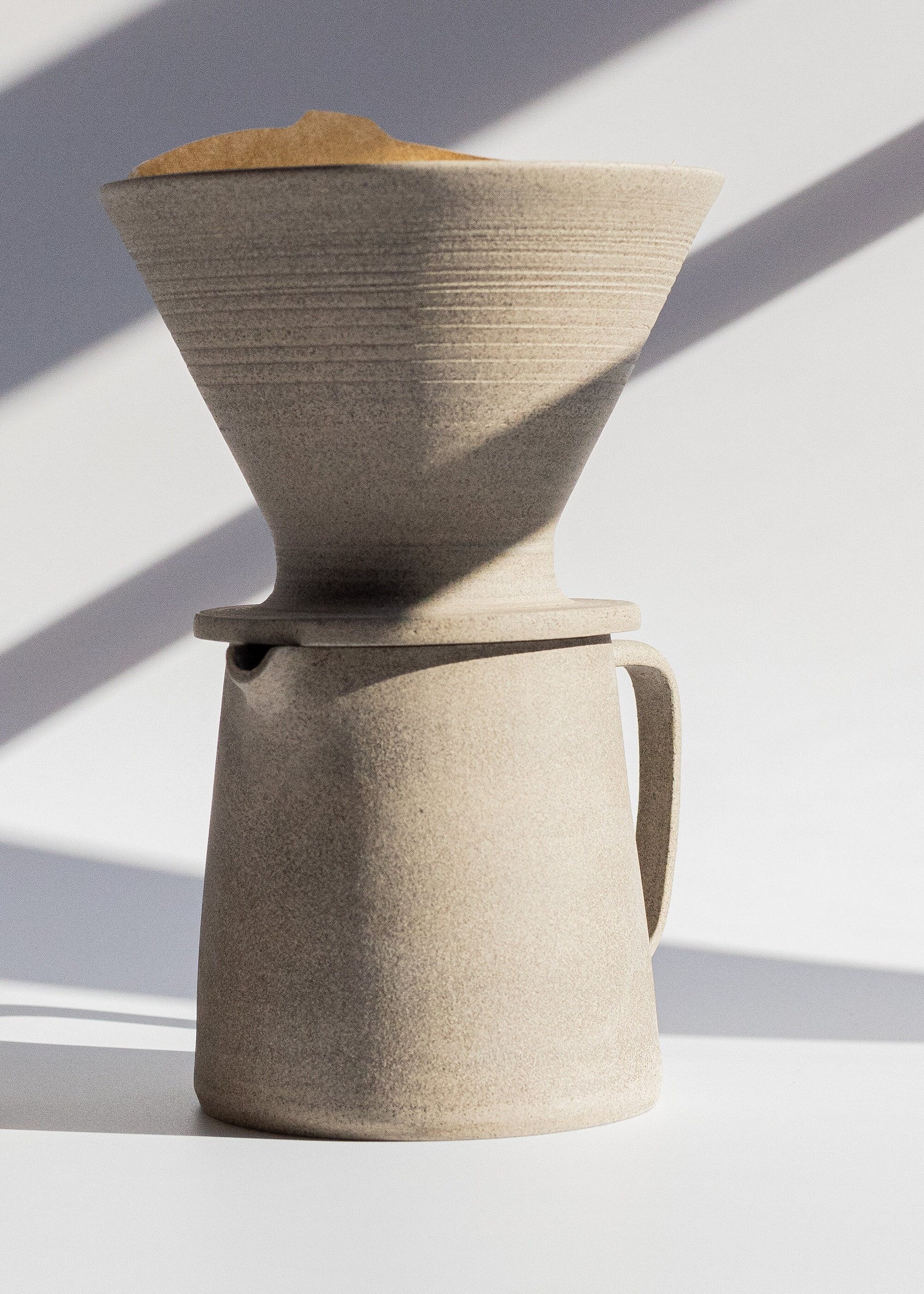 Minimalist Pour Over Coffee Set, Grey Stoneware Ceramic Coffee Dripper
