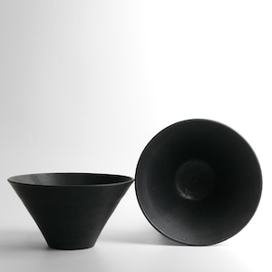 IN STOCK Set of 2 Ceramic Bowls, Black Matte Minimal Ramen Bowl, Modern Black Dishes, Japanese Dishes, Stoneware Bowl Set image 2