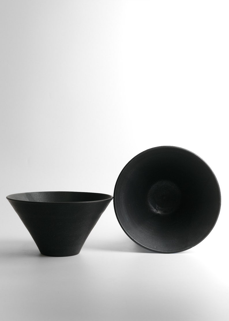 IN STOCK Set of 2 Ceramic Bowls, Black Matte Minimal Ramen Bowl, Modern Black Dishes, Japanese Dishes, Stoneware Bowl Set image 2