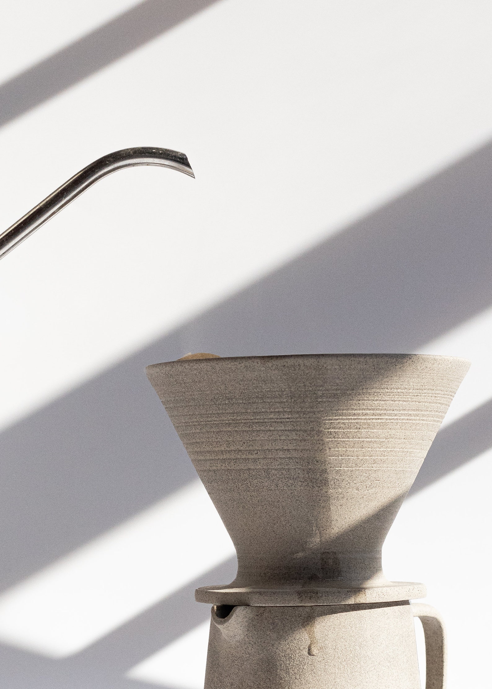 Minimalist Pour Over Coffee Set, Grey Stoneware Ceramic Coffee Dripper