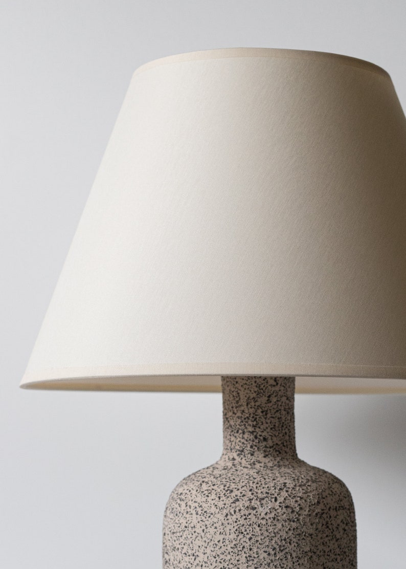 IN STOCK Minimalist ceramic table lamp, smooth ecru lampshade and grey raw matt ceramic base, japandi interior design image 4