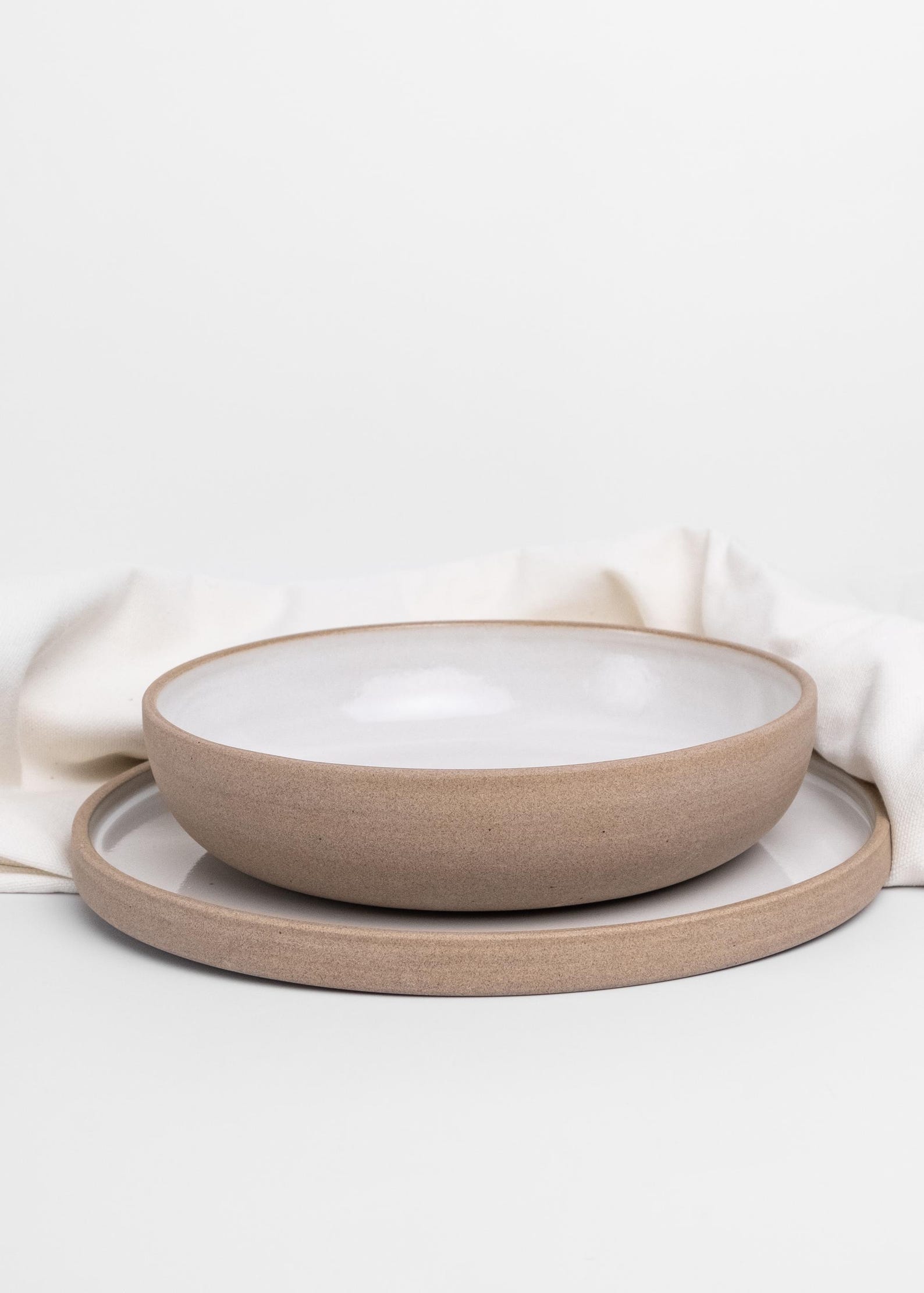 Plates With Rim Ceramic Plates Set, Minimal Plates With Rim, White Dishes With Brown ...