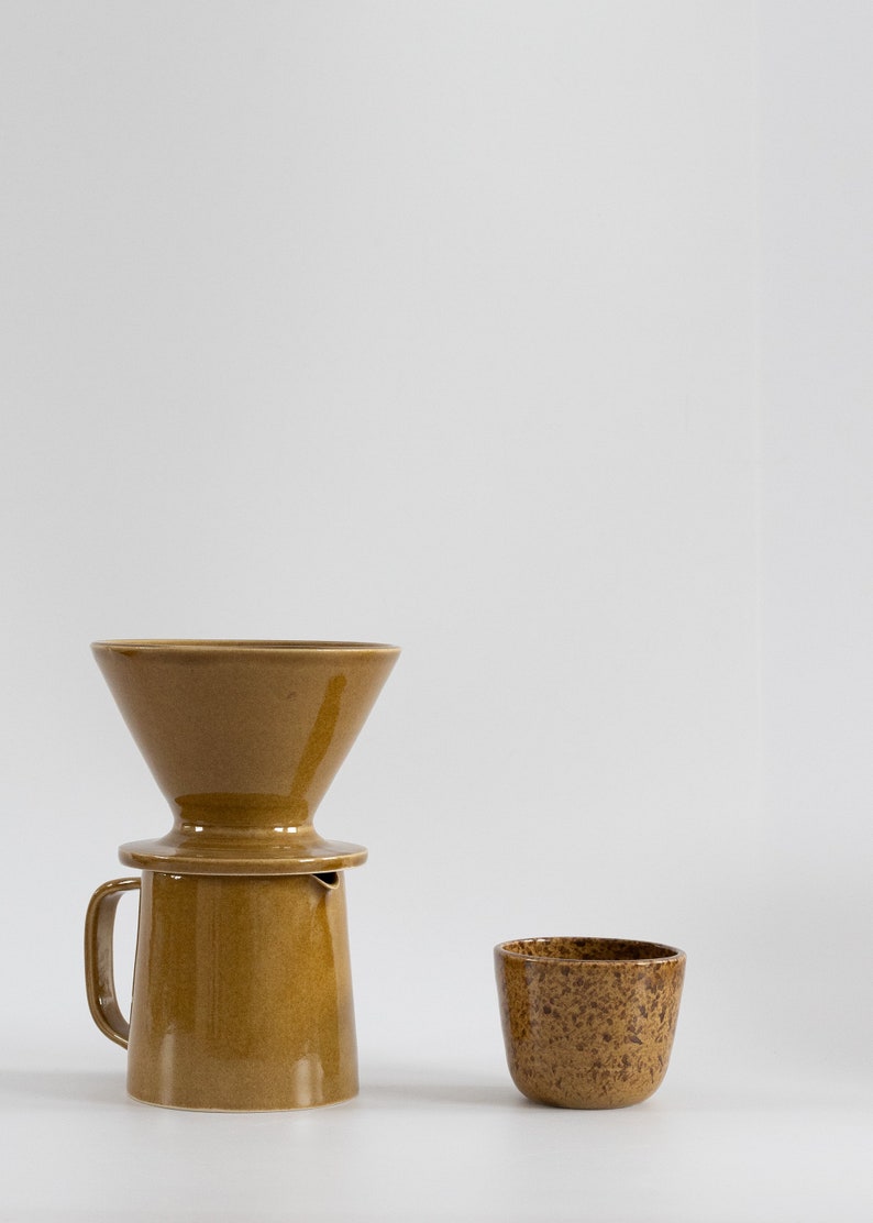 Modern ceramic coffee cup, Honeycomb Minimal stoneware ceramic tumbler, Mustard brown cappuccino cup, No handle latte mug, Nordic Style image 9