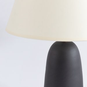 Black ceramic table lamp with smooth ecru fabric lampshade, minimal matt ceramic base, japandi interior design, bedside lamp, home decor image 9