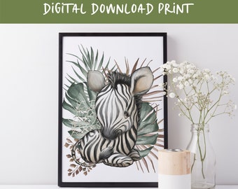 Instant Download Printable Wall Art, Jungle Zebra Baby Nursery Print, African Animal Print Baby Wall Art Decor