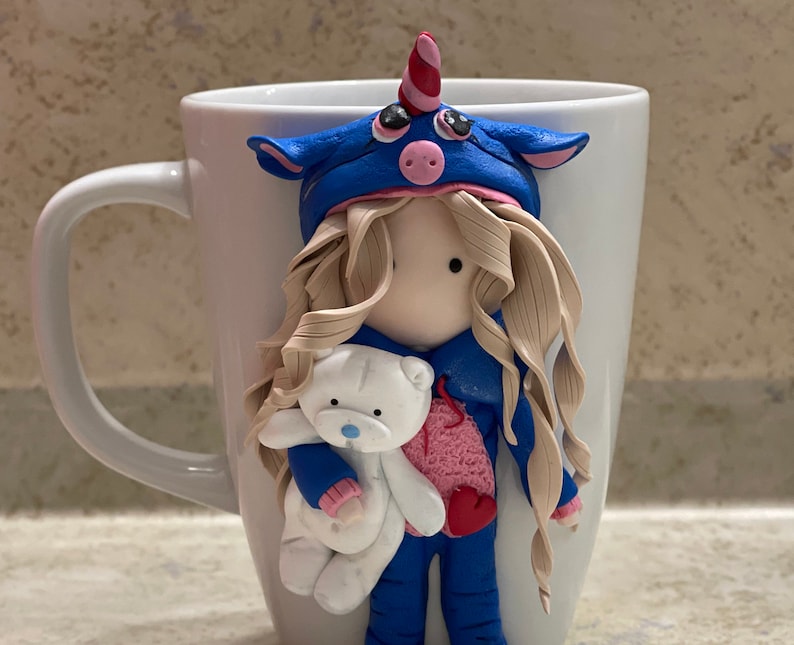 Valentine day cups Unicorn cup for girls Cup with polymer clay decor