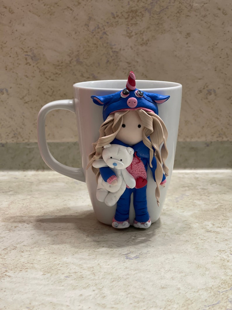 Valentine day cups Unicorn cup for girls Cup with polymer clay decor