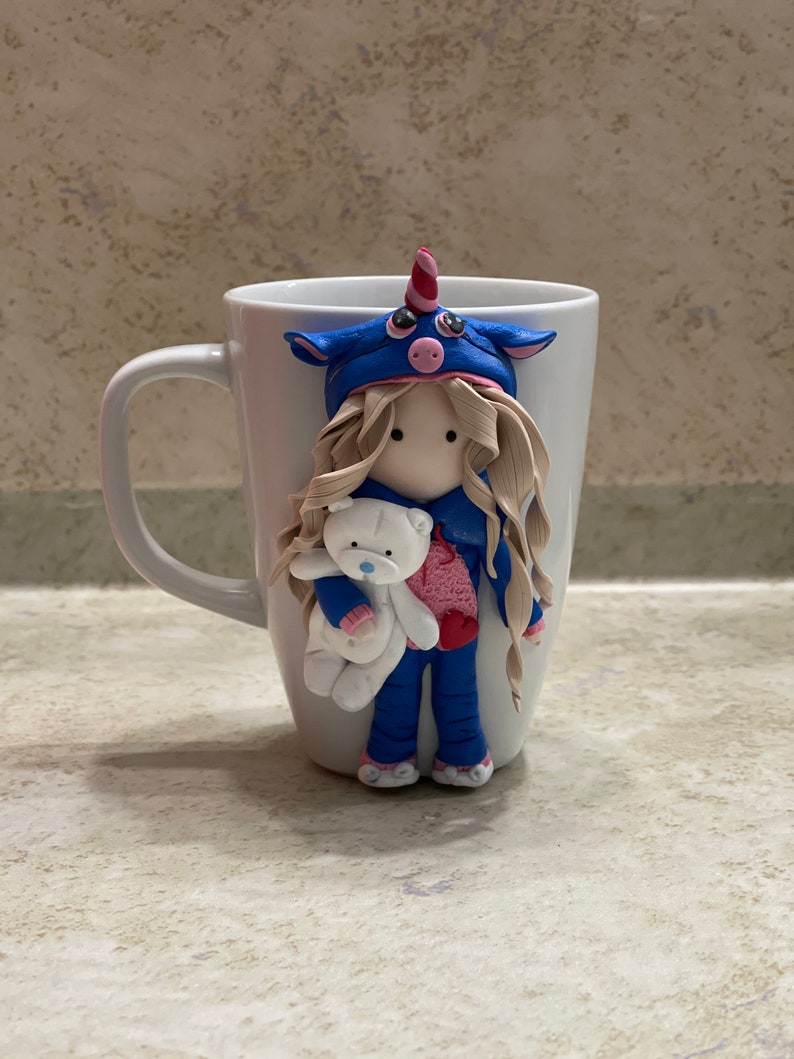 Valentine day cups Unicorn cup for girls Cup with polymer clay decor
