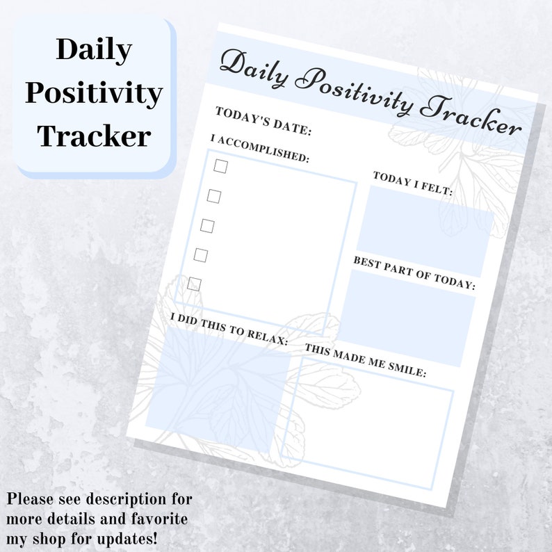 Daily Positivity Tracker Printable Fillable PDF Instant Etsy