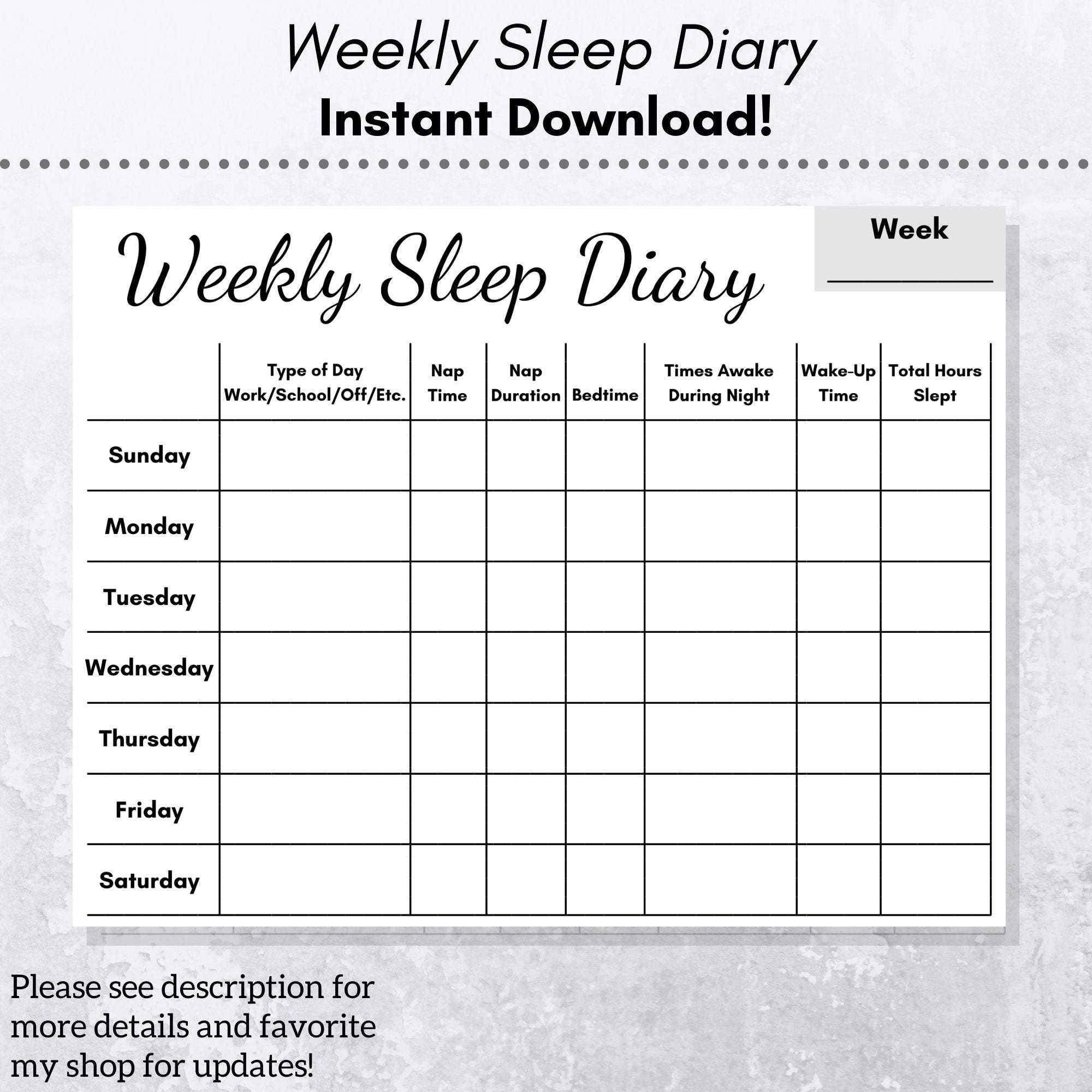 Sleep Diary Template Printable