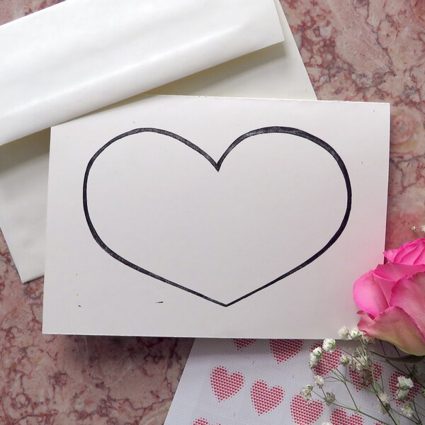 Empty Heart, note card with envelope, blank inside Valentine, hand printed linoleum cut, 100% recycled paper