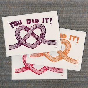 Vous l'avez fait, faites-le pour vous féliciter pour votre mariage, carte de correspondance vierge à l'intérieur avec enveloppe, linoléum imprimé à la main, papier 100 % recyclé