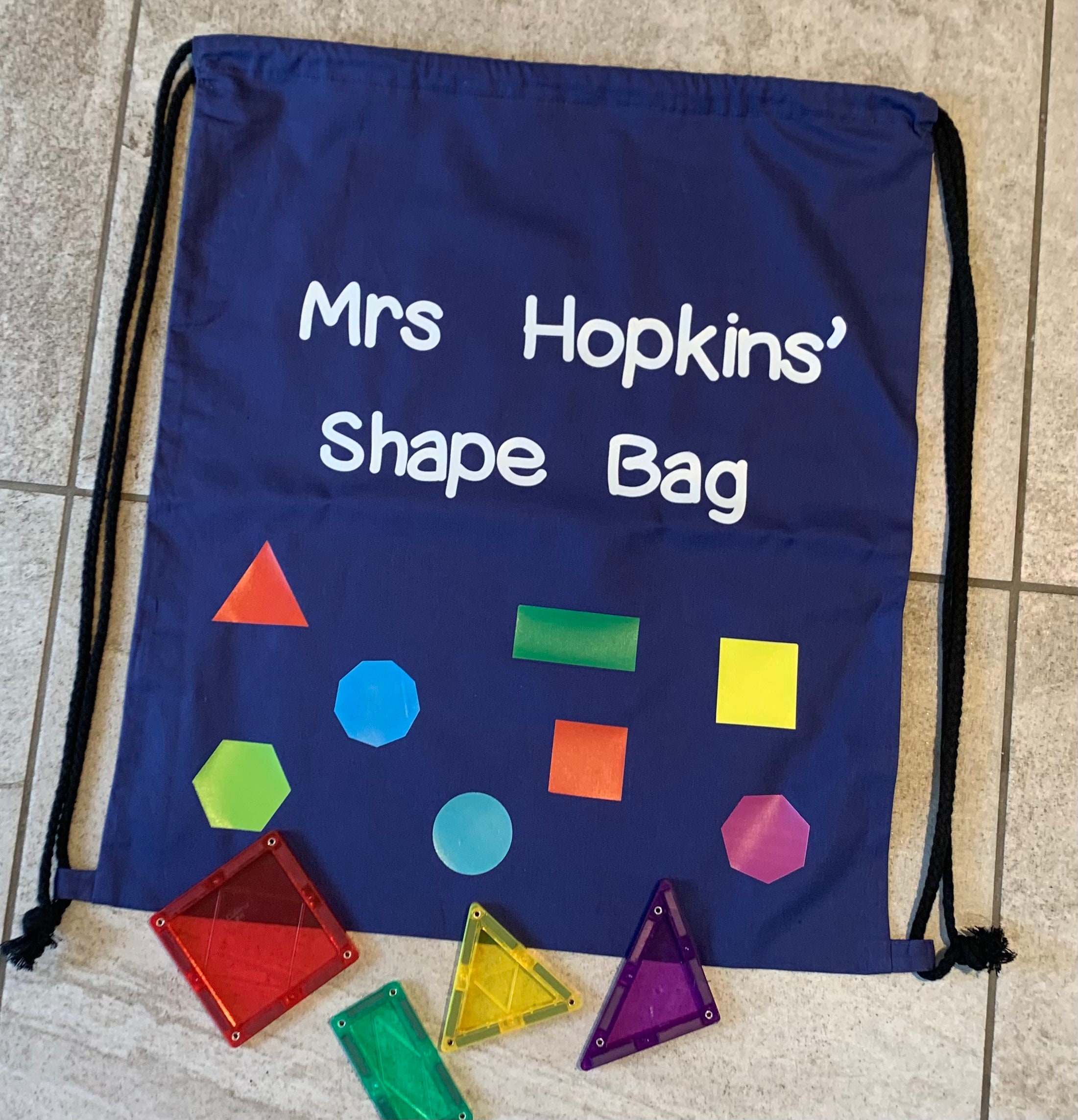 Bespoke Navy Shapes Teacher Feely Bag Bolso con cordón Etsy España