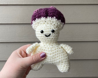 Petit homme champignon | Homme champignon | Champignon violet | Peluche aux champignons / stuffie / animal en peluche