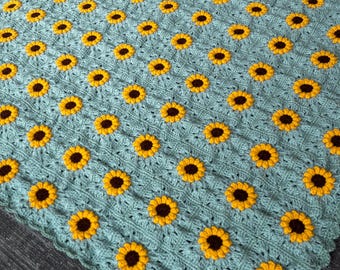 Jeté Tournesol | Couverture carrée grand-mère au crochet