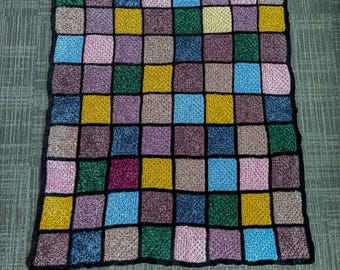 Jeté au crochet en vitrail | Couverture en velours au crochet | Jeté fait main carré grand-mère