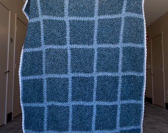 Jeté au crochet surdimensionné | Couverture bleue au crochet | Jeté fait main carré grand-mère
