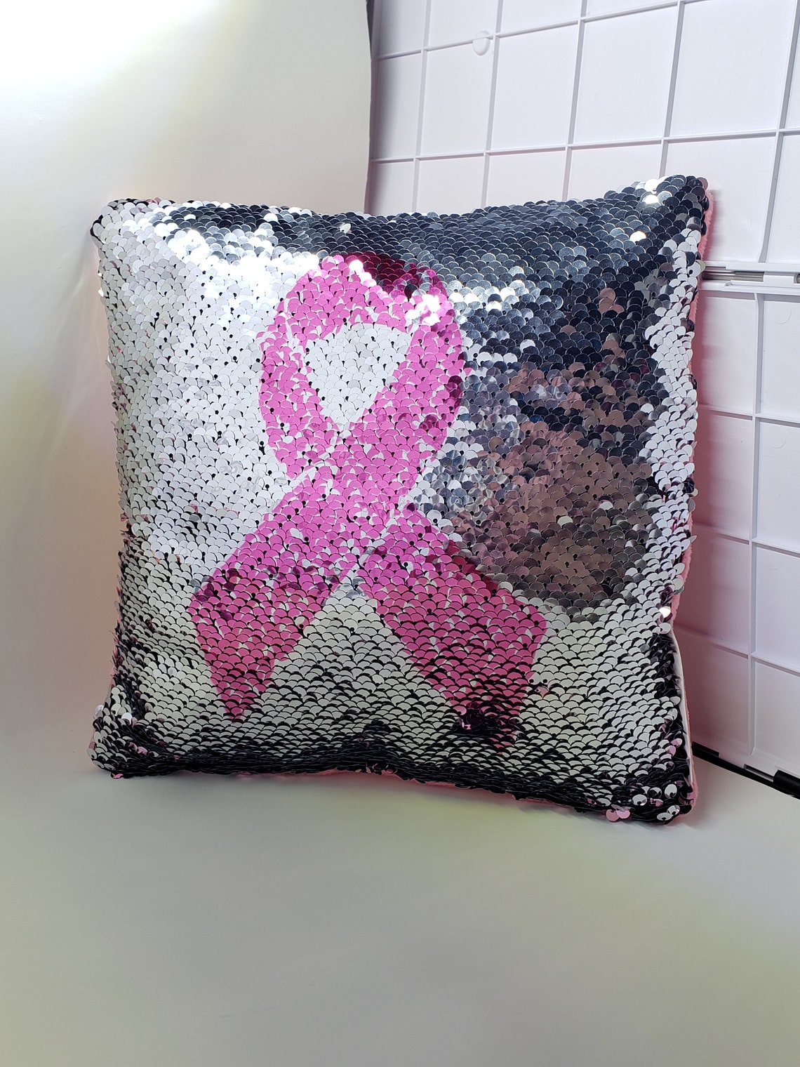 Breast Cancer Awareness Sequin Pillow Etsy