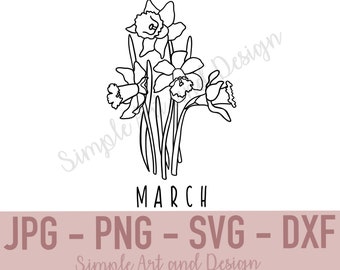 Fiore di marzo / JPG / SVG / PNG / dxf / Fiore di nascita / Narciso / Decorazione murale /